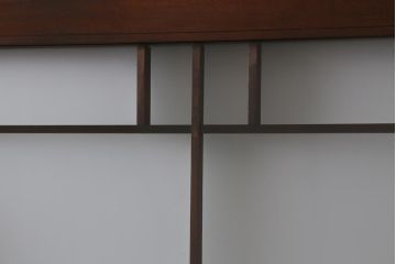 アンティーク建具　和製アンティーク　ヒノキ材　腰板ケヤキ材　上手物!　珍しいデザインが目を引くガラス戸4枚セット(引き戸、建具)(R-042036)