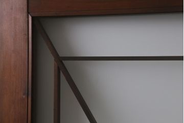 アンティーク建具　和製アンティーク　ヒノキ材　腰板ケヤキ材　上手物!　珍しいデザインが目を引くガラス戸4枚セット(引き戸、建具)(R-042036)