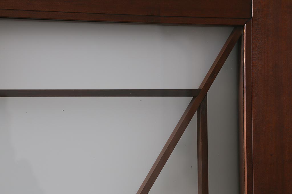 アンティーク建具　和製アンティーク　ヒノキ材　腰板ケヤキ材　上手物!　珍しいデザインが目を引くガラス戸4枚セット(引き戸、建具)(R-042036)