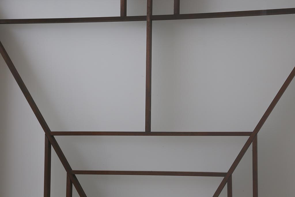 アンティーク建具　和製アンティーク　ヒノキ材　腰板ケヤキ材　上手物!　珍しいデザインが目を引くガラス戸4枚セット(引き戸、建具)(R-042036)