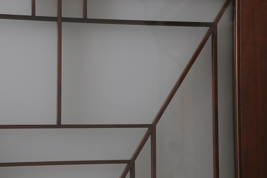 アンティーク建具　和製アンティーク　ヒノキ材　腰板ケヤキ材　上手物!　珍しいデザインが目を引くガラス戸4枚セット(引き戸、建具)(R-042036)