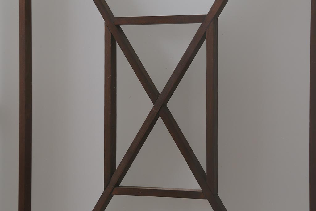 アンティーク建具　和製アンティーク　ヒノキ材　腰板ケヤキ材　上手物!　珍しいデザインが目を引くガラス戸4枚セット(引き戸、建具)(R-042036)