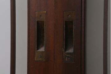 アンティーク建具　和製アンティーク　ヒノキ材　腰板ケヤキ材　上手物!　珍しいデザインが目を引くガラス戸4枚セット(引き戸、建具)(R-042036)