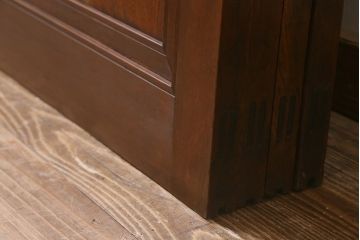 アンティーク建具　和製アンティーク　ヒノキ材　腰板ケヤキ材　上手物!　珍しいデザインが目を引くガラス戸4枚セット(引き戸、建具)(R-042036)