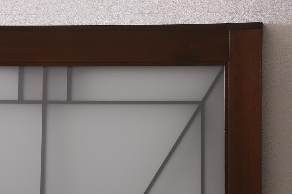 アンティーク建具　和製アンティーク　ヒノキ材　腰板ケヤキ材　上手物!　珍しいデザインが目を引くガラス戸4枚セット(引き戸、建具)(R-042036)