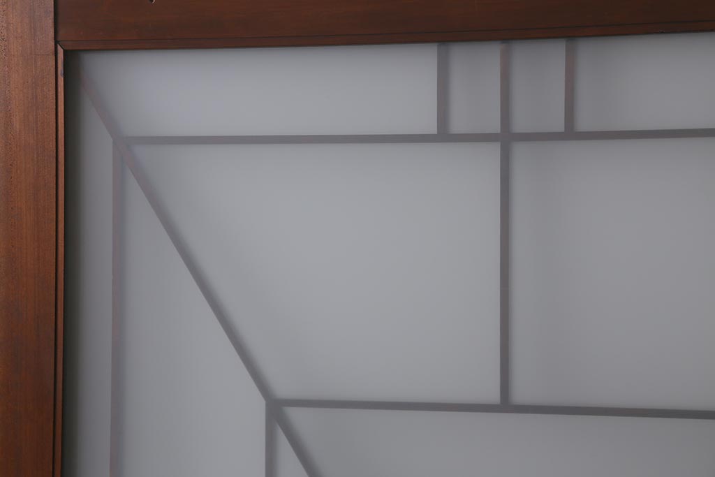 アンティーク建具　和製アンティーク　ヒノキ材　腰板ケヤキ材　上手物!　珍しいデザインが目を引くガラス戸4枚セット(引き戸、建具)(R-042036)