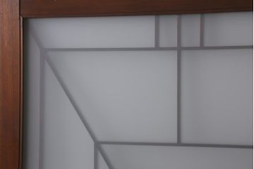 アンティーク建具　和製アンティーク　ヒノキ材　腰板ケヤキ材　上手物!　珍しいデザインが目を引くガラス戸4枚セット(引き戸、建具)(R-042036)