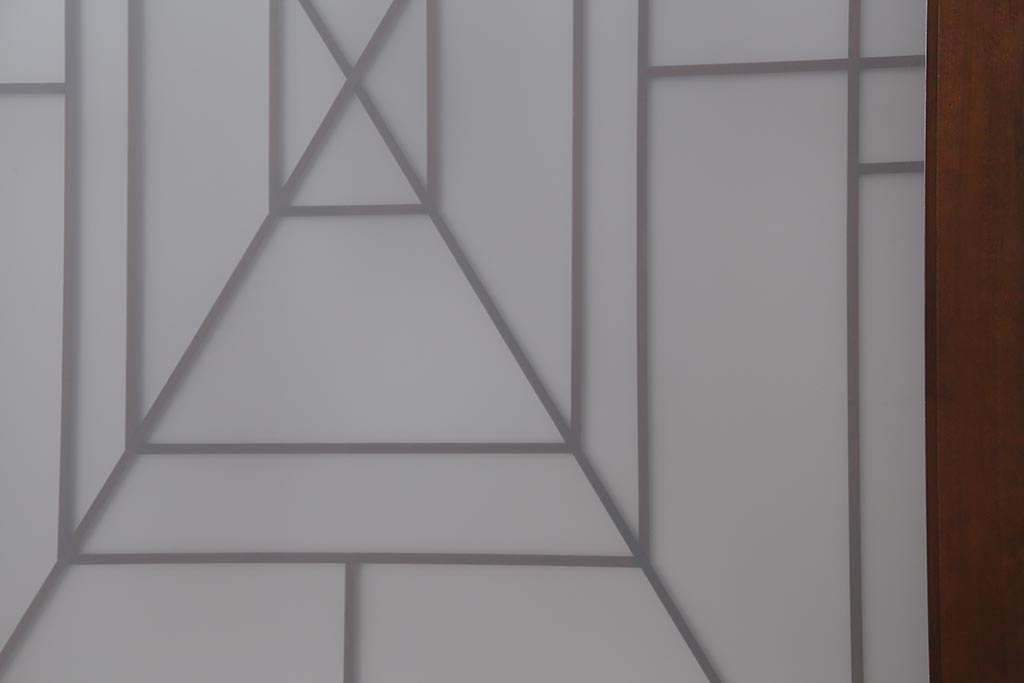 アンティーク建具　和製アンティーク　ヒノキ材　腰板ケヤキ材　上手物!　珍しいデザインが目を引くガラス戸4枚セット(引き戸、建具)(R-042036)