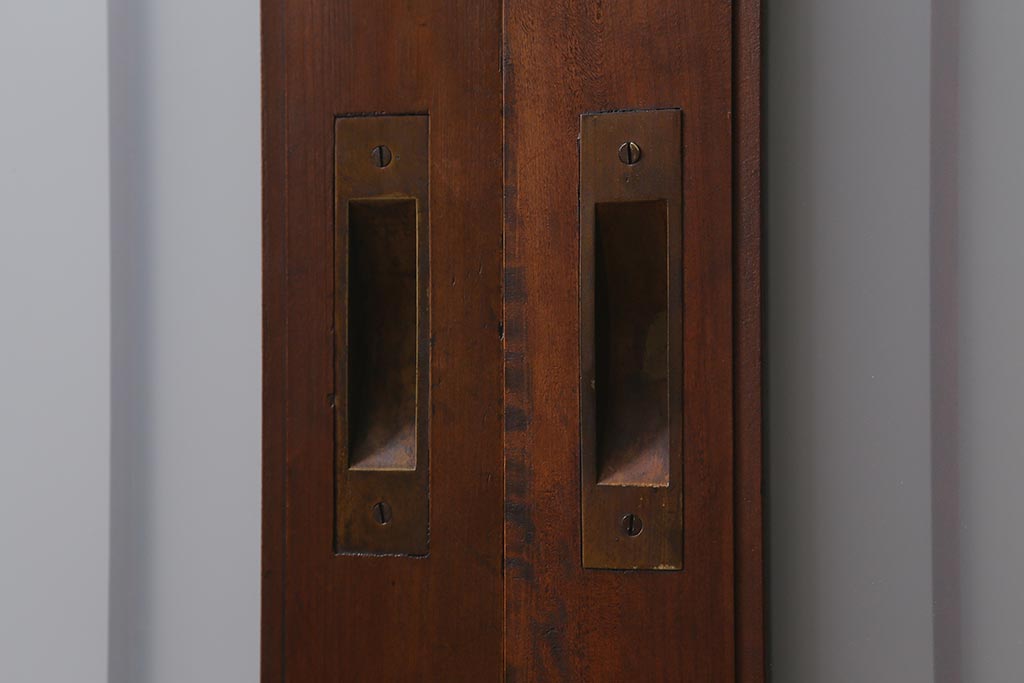 アンティーク建具　和製アンティーク　ヒノキ材　腰板ケヤキ材　上手物!　珍しいデザインが目を引くガラス戸4枚セット(引き戸、建具)(R-042036)