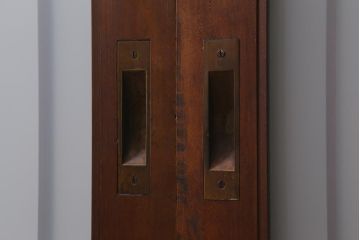 アンティーク建具　和製アンティーク　ヒノキ材　腰板ケヤキ材　上手物!　珍しいデザインが目を引くガラス戸4枚セット(引き戸、建具)(R-042036)