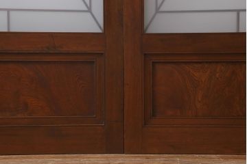 アンティーク建具　和製アンティーク　ヒノキ材　腰板ケヤキ材　上手物!　珍しいデザインが目を引くガラス戸4枚セット(引き戸、建具)(R-042036)