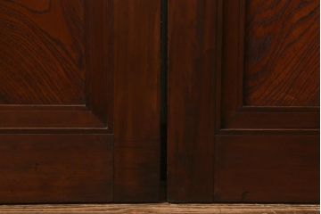 アンティーク建具　和製アンティーク　ヒノキ材　腰板ケヤキ材　上手物!　珍しいデザインが目を引くガラス戸4枚セット(引き戸、建具)(R-042036)