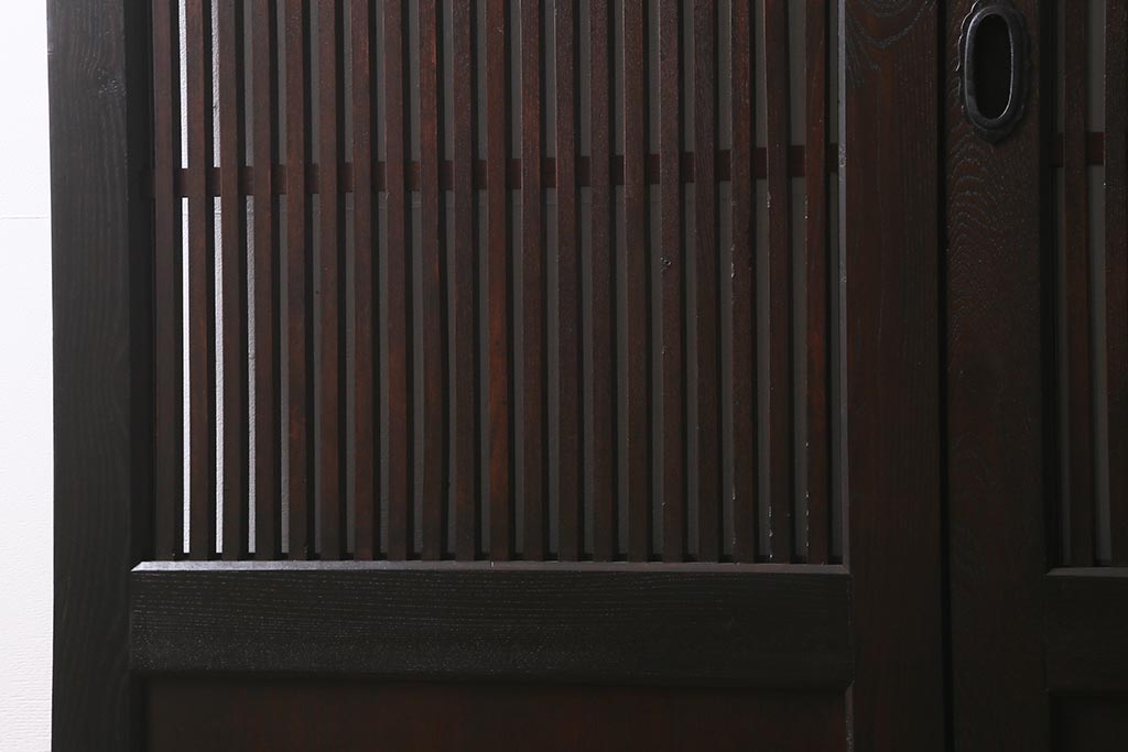 アンティーク建具　和製アンティーク　明治期　蔵戸リメイク　総ケヤキ材　クリアガラス入り　和の趣あふれる蔵戸2枚セット(引き戸、玄関戸)(R-042038)