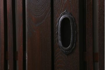 アンティーク建具　和製アンティーク　明治期　蔵戸リメイク　総ケヤキ材　クリアガラス入り　和の趣あふれる蔵戸2枚セット(引き戸、玄関戸)(R-042038)