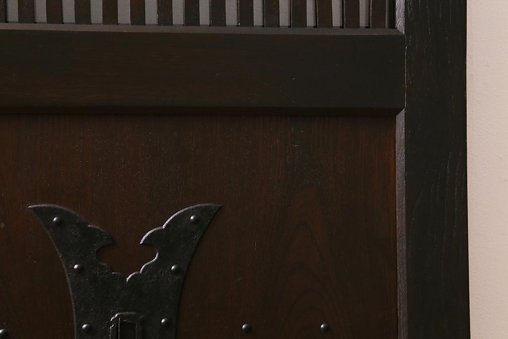 アンティーク建具　和製アンティーク　明治期　蔵戸リメイク　総ケヤキ材　クリアガラス入り　和の趣あふれる蔵戸2枚セット(引き戸、玄関戸)(R-042038)