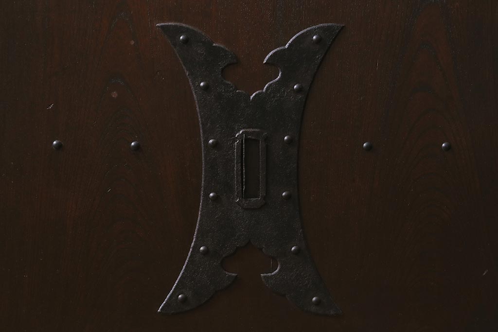 アンティーク建具　和製アンティーク　明治期　蔵戸リメイク　総ケヤキ材　クリアガラス入り　和の趣あふれる蔵戸2枚セット(引き戸、玄関戸)(R-042038)