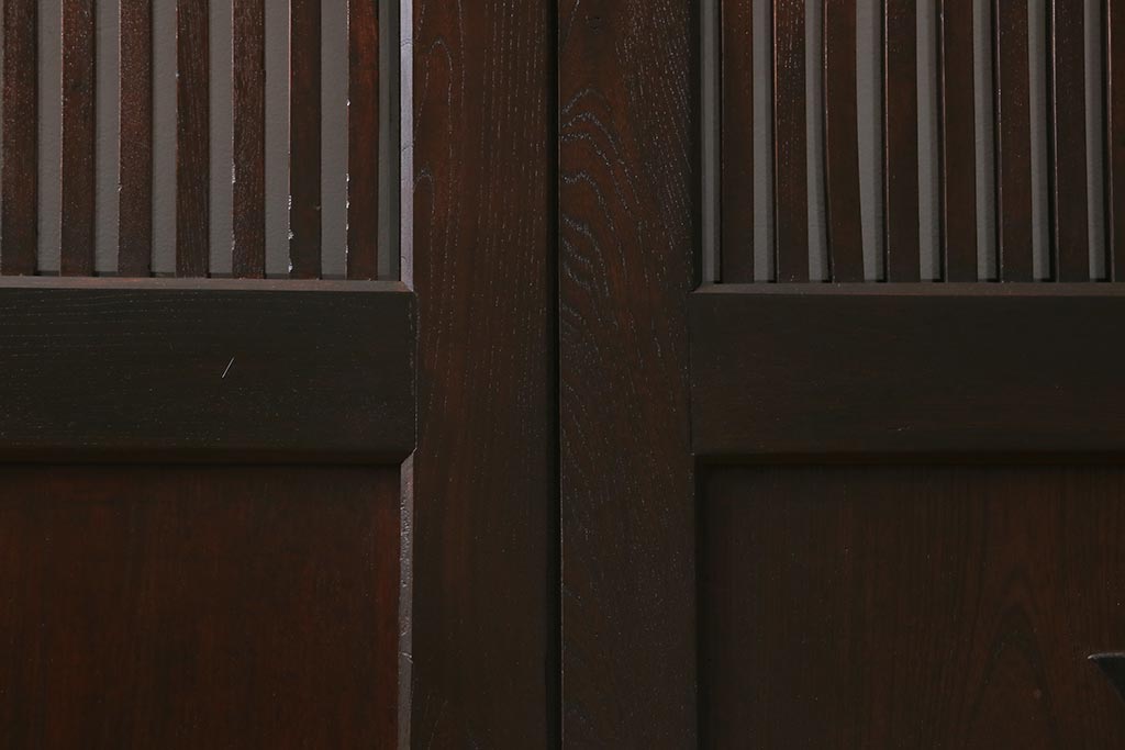 アンティーク建具　和製アンティーク　明治期　蔵戸リメイク　総ケヤキ材　クリアガラス入り　和の趣あふれる蔵戸2枚セット(引き戸、玄関戸)(R-042038)