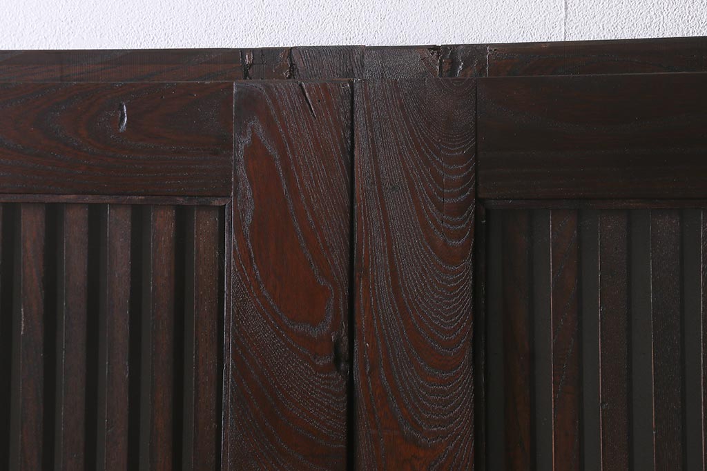 アンティーク建具　和製アンティーク　明治期　蔵戸リメイク　総ケヤキ材　クリアガラス入り　和の趣あふれる蔵戸2枚セット(引き戸、玄関戸)(R-042038)