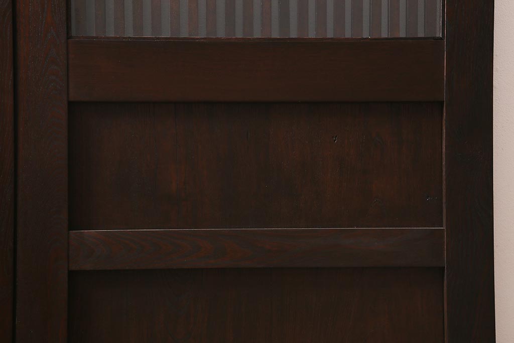 アンティーク建具　和製アンティーク　明治期　蔵戸リメイク　総ケヤキ材　クリアガラス入り　和の趣あふれる蔵戸2枚セット(引き戸、玄関戸)(R-042038)