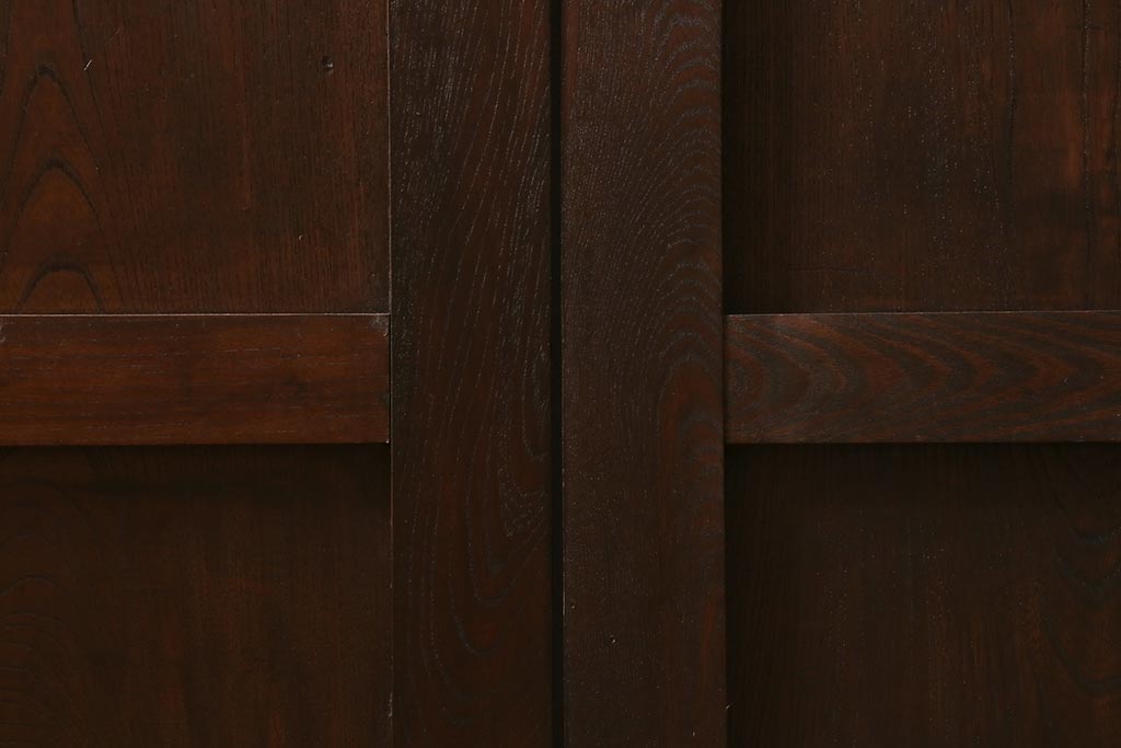 アンティーク建具　和製アンティーク　明治期　蔵戸リメイク　総ケヤキ材　クリアガラス入り　和の趣あふれる蔵戸2枚セット(引き戸、玄関戸)(R-042038)