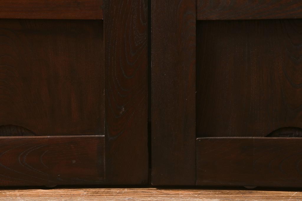 アンティーク建具　和製アンティーク　明治期　蔵戸リメイク　総ケヤキ材　クリアガラス入り　和の趣あふれる蔵戸2枚セット(引き戸、玄関戸)(R-042038)