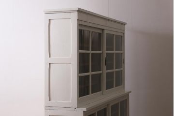 アンティーク家具　昭和中期　ペイント　ナチュラルな雰囲気が魅力の重ね戸棚(食器棚、収納棚、キャビネット)(R-042051)