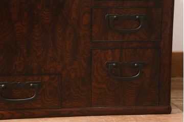 アンティーク雑貨　大正昭和初期　ケヤキ玉杢材　漆塗りが美しい長火鉢(木製火鉢)(R-042053)