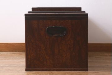 アンティーク雑貨　大正昭和初期　ケヤキ玉杢材　漆塗りが美しい長火鉢(木製火鉢)(R-042053)