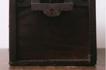 アンティーク雑貨　古民具・骨董　明治大正期　総欅材　風情ある古い木の質感が魅力の銭箱(銭函)(R-042067)