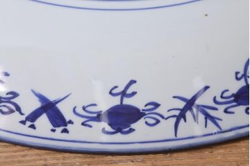 アンティーク雑貨　骨董　明治期　ベロ藍　花籠図　染付一尺六寸大皿(和食器)(R-042069)