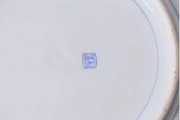 アンティーク雑貨　骨董　明治期　色絵花籠図染付楕円大皿(和食器)(R-042070)