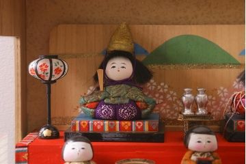 ビンテージ雑貨　昭和期　古い木目込み人形　五段雛飾り(雛人形、ケース付)(R-042072)