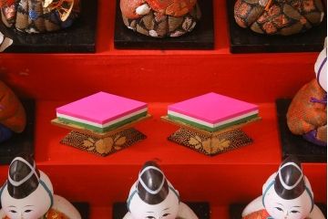 ビンテージ雑貨　昭和期　古い木目込み人形　五段雛飾り(雛人形、ケース付)(R-042072)