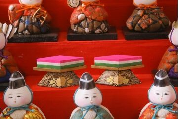 ビンテージ雑貨　昭和期　古い木目込み人形　五段雛飾り(雛人形、ケース付)(R-042072)