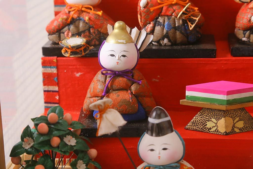 ビンテージ雑貨　昭和期　古い木目込み人形　五段雛飾り(雛人形、ケース付)(R-042072)