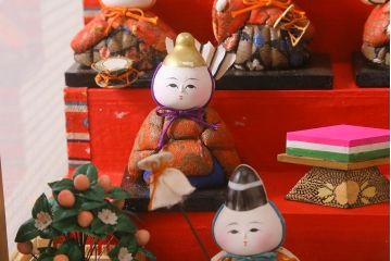 ビンテージ雑貨　昭和期　古い木目込み人形　五段雛飾り(雛人形、ケース付)(R-042072)