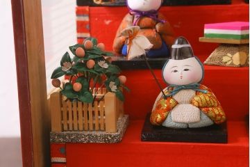 ビンテージ雑貨　昭和期　古い木目込み人形　五段雛飾り(雛人形、ケース付)(R-042072)