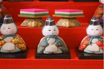 ビンテージ雑貨　昭和期　古い木目込み人形　五段雛飾り(雛人形、ケース付)(R-042072)