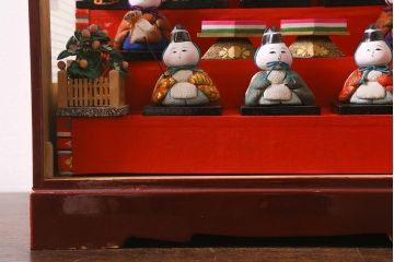 ビンテージ雑貨　昭和期　古い木目込み人形　五段雛飾り(雛人形、ケース付)(R-042072)