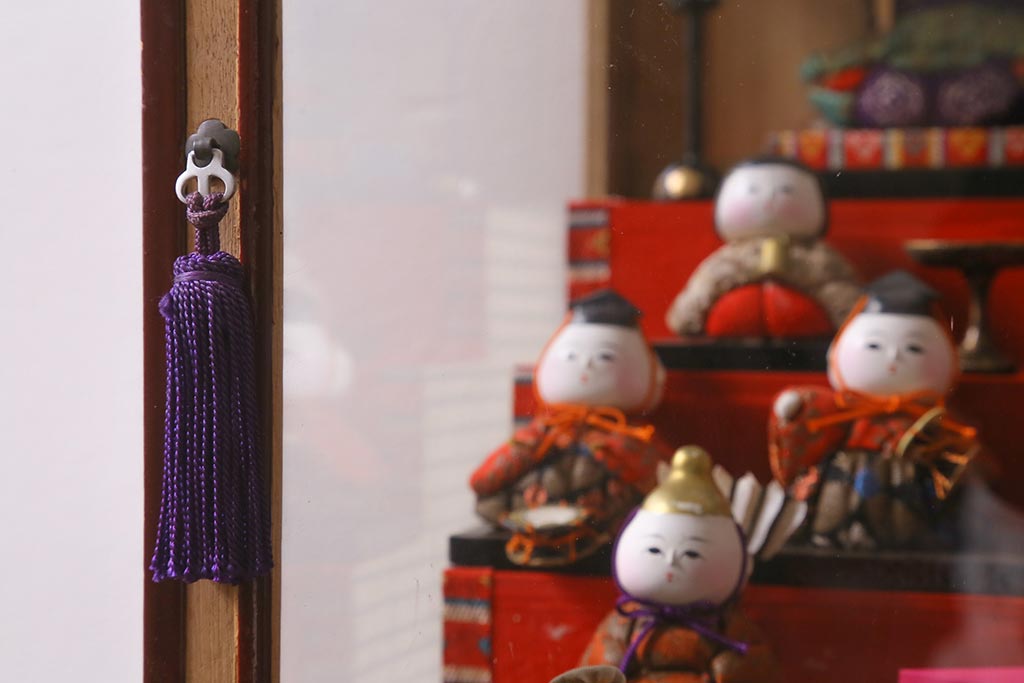 ビンテージ雑貨　昭和期　古い木目込み人形　五段雛飾り(雛人形、ケース付)(R-042072)