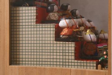 ビンテージ雑貨　昭和期　古い木目込み人形　五段雛飾り(雛人形、ケース付)(R-042072)