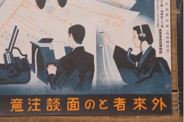 戦前　昭和十五年(昭和15年)　逓信省ポスター2枚セット　逓信寫眞特報「護れ機密 防げ間諜」「我等の覚悟 逓信防諜」(R-042075)