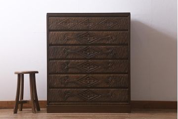 ビンテージ家具　レアもの　繊細な彫刻が魅力的なペザントアートのチェスト(引き出し、ヴィンテージ)(R-042086)