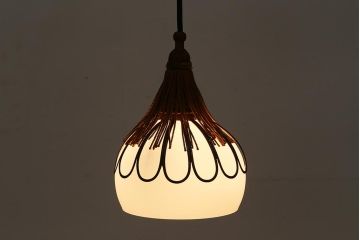 アンティーク照明　和製アンティーク　昭和初期　タッセル(飾り房)付き　丸い形が愛らしい吊り下げ照明(ペンダントライト、天井照明、電笠、シェード)(R-042099)