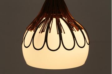 アンティーク照明　和製アンティーク　昭和初期　タッセル(飾り房)付き　丸い形が愛らしい吊り下げ照明(ペンダントライト、天井照明、電笠、シェード)(R-042099)