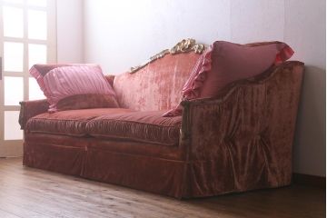 中古　ヨーロッパ製　ベロア　特大!　高級感漂うヨーロピアンなワイドソファ(4人掛け、5人掛け)(定価約200万円)(R-042103)