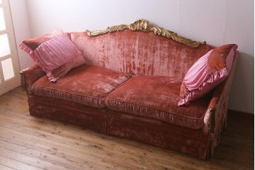中古　ヨーロッパ製　ベロア　特大!　高級感漂うヨーロピアンなワイドソファ(4人掛け、5人掛け)(定価約200万円)(R-042103)