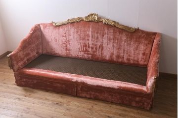 中古　ヨーロッパ製　ベロア　特大!　高級感漂うヨーロピアンなワイドソファ(4人掛け、5人掛け)(定価約200万円)(R-042103)