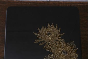 ビンテージ雑貨　輪島塗　塩安漆器工房　菊蒔絵　木製硯箱(R-042118)