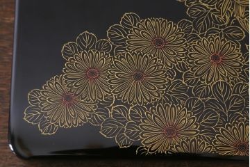 ビンテージ雑貨　輪島塗　塩安漆器工房　菊蒔絵　木製硯箱(R-042118)